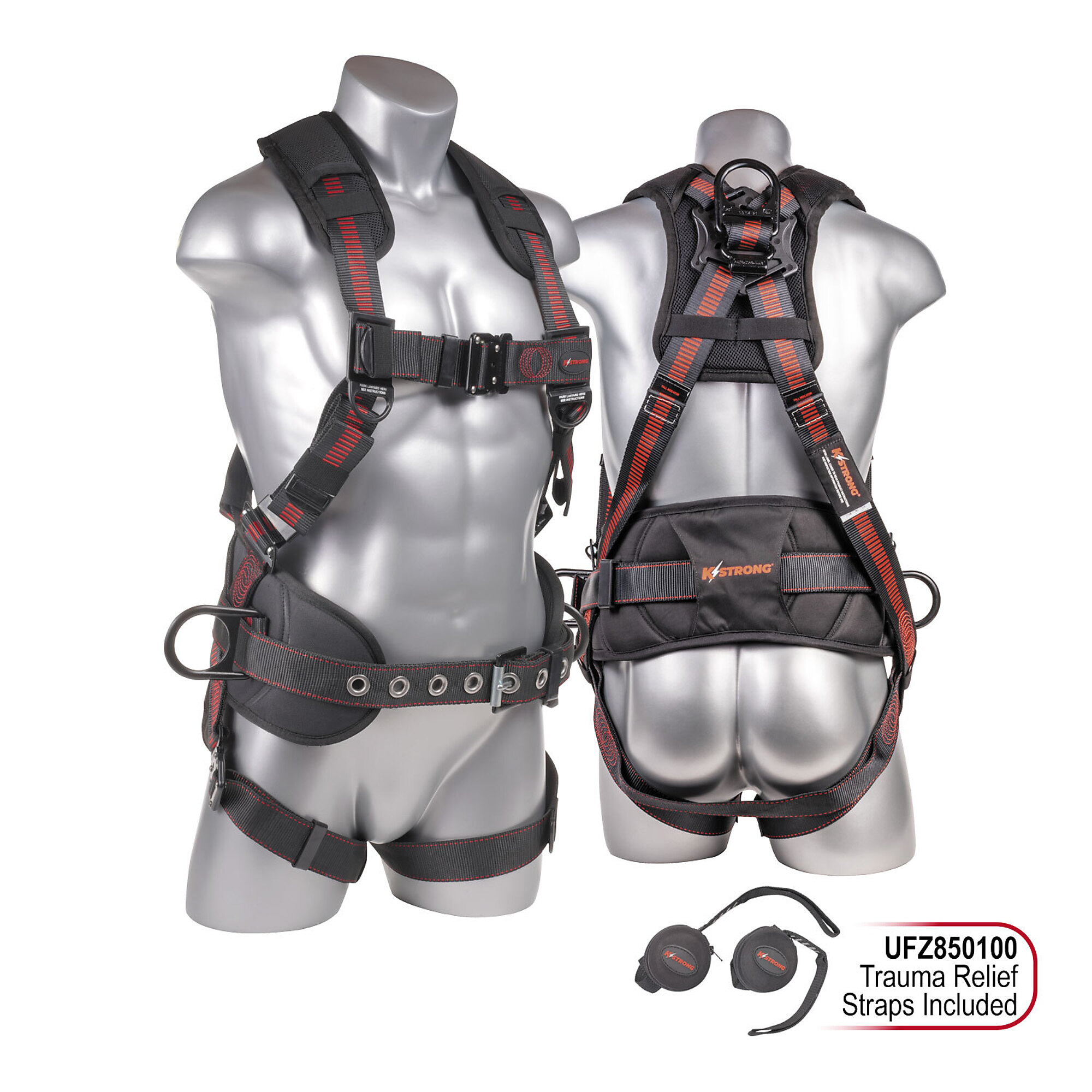 KStrong Kapture Epic+ 5-Point Full Body Harness — XL-2XL, Waist Pad with Removable Tool Belt, Back/Shoulder Pad, Enhanced Dorsal D-Ring, 2 Side D-Rings, Model# UFH10332P-XL-2XL